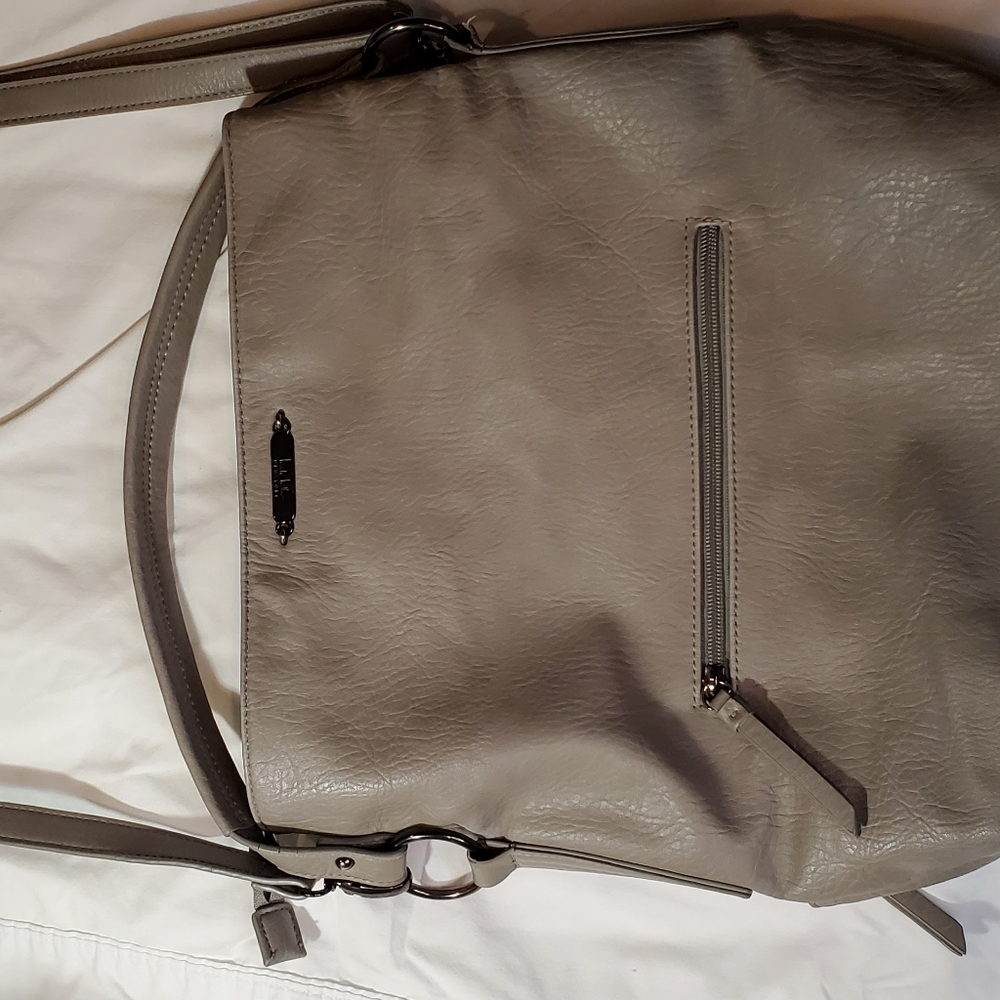 Nicole Miller Gray Boho Style Foldover Back with Curved Corner Zippered Pockets - Picture 15 of 15